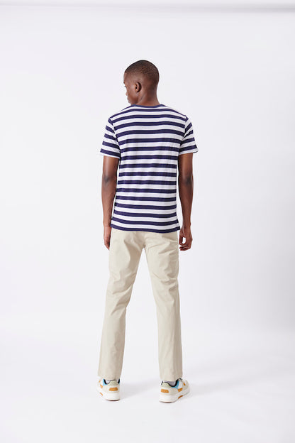 Get Back SS Tee in Navy / White Stripe