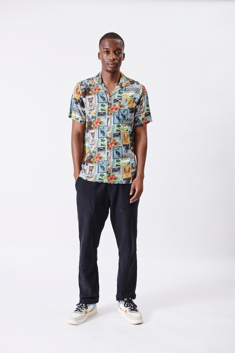 African Collage Print Short Sleeve Shirt