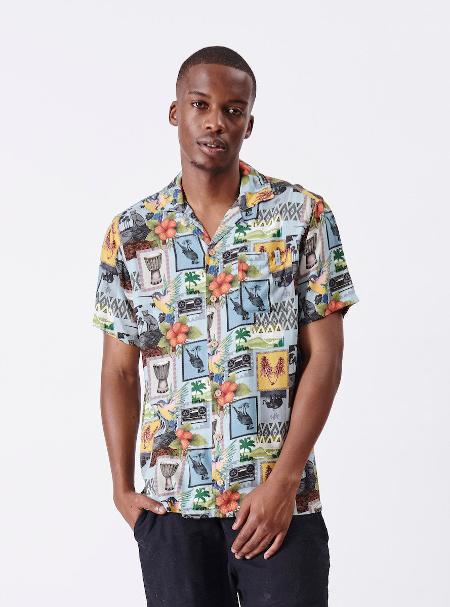 African Collage Print Short Sleeve Shirt