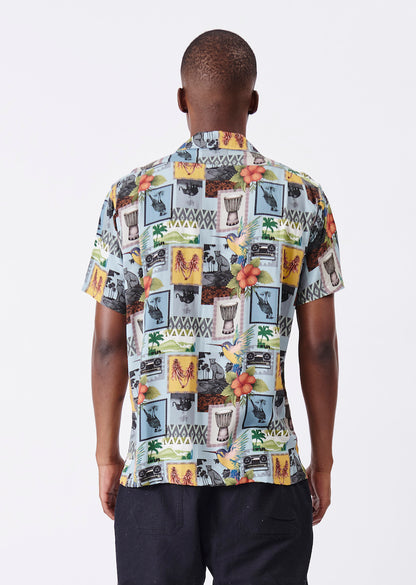 African Collage Print Short Sleeve Shirt