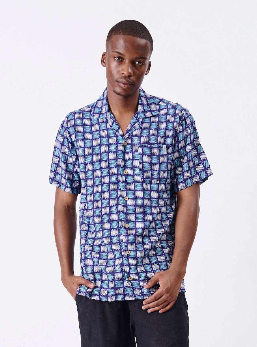 Basket Weave Print Short Sleeve Shirt