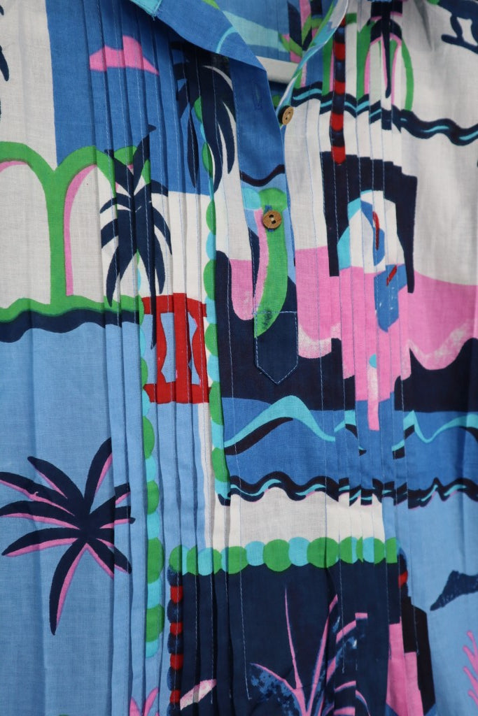 Pin Tuck Dress in Blue Multi