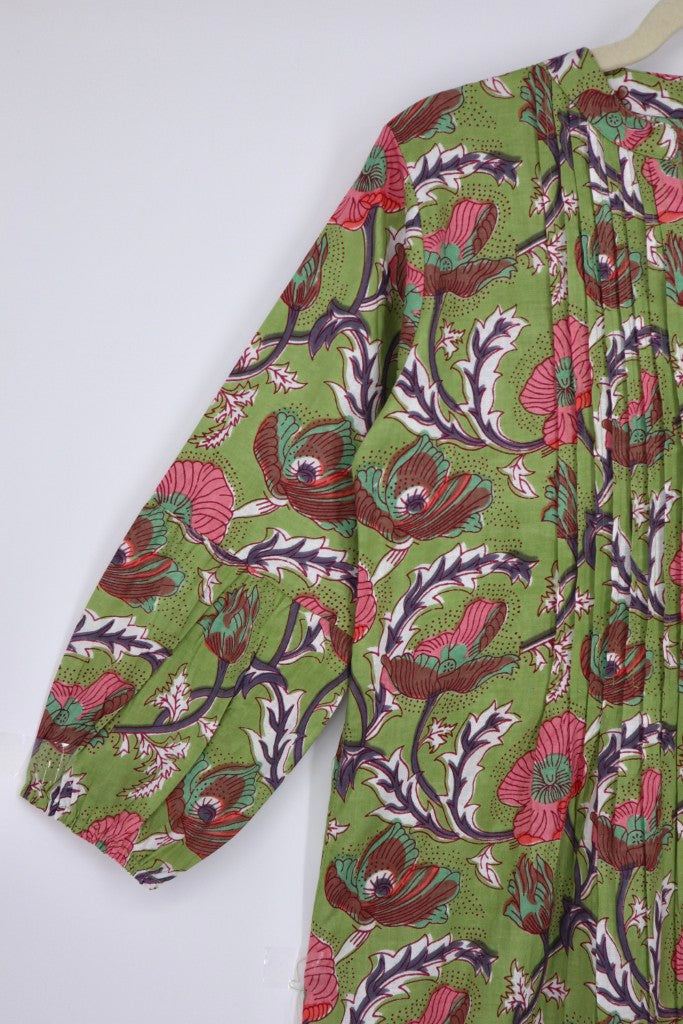 Pin Tuck Dress in Green