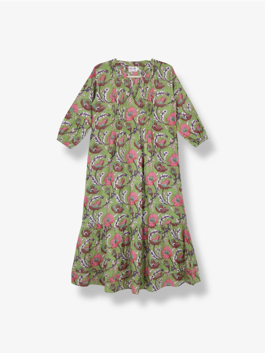 Pin Tuck Dress in Green