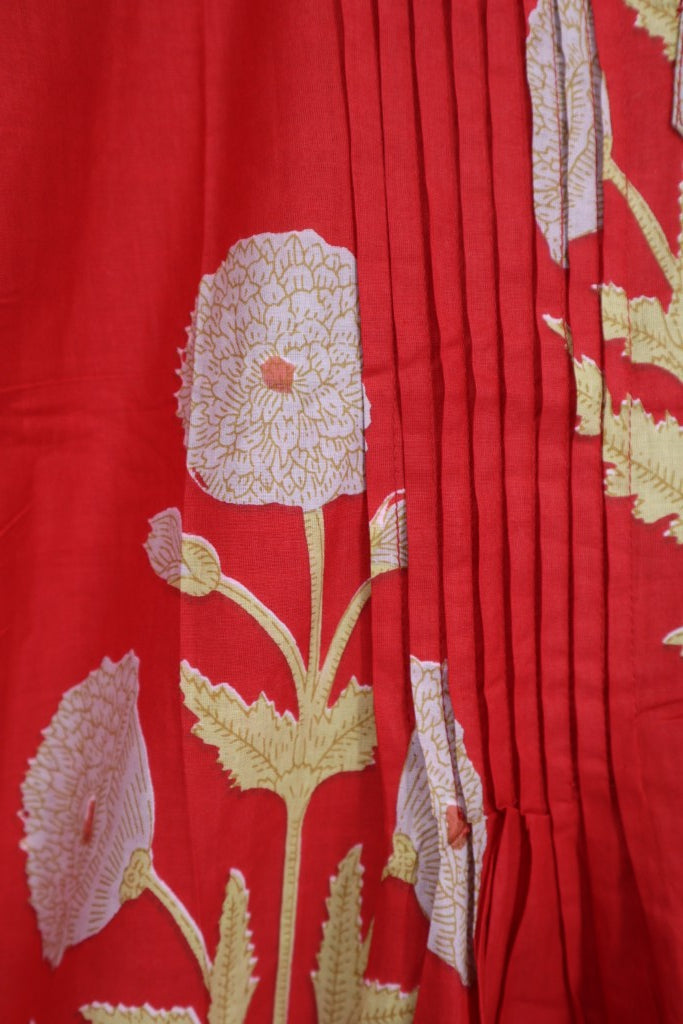Pin Tuck Dress in Red Flower