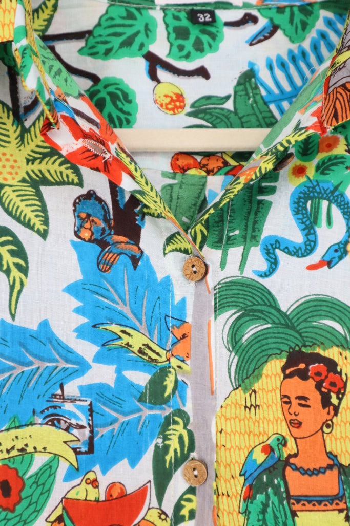 Short Button Down Dress in White Multi