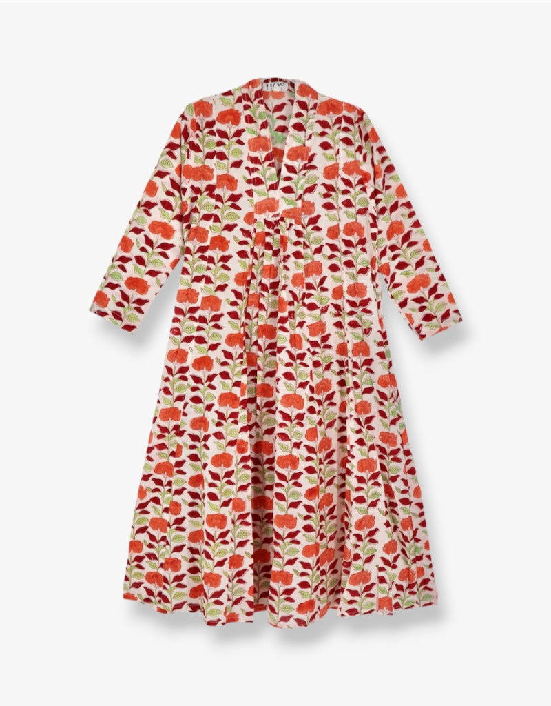 V-Neck Dress in Orange Floral