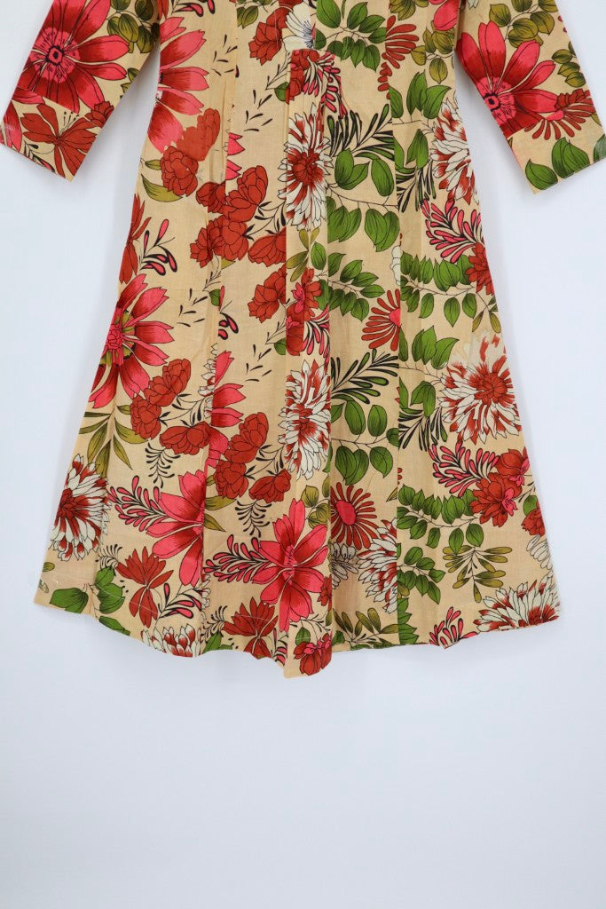 V-Neck Long Dress in Peach Floral