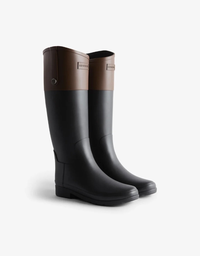 Refined Gold Trim Riding Boot in Black / Brown