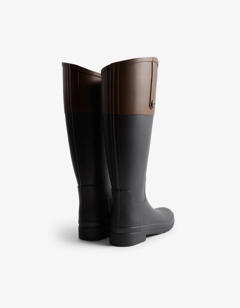 Refined Gold Trim Riding Boot in Black / Brown