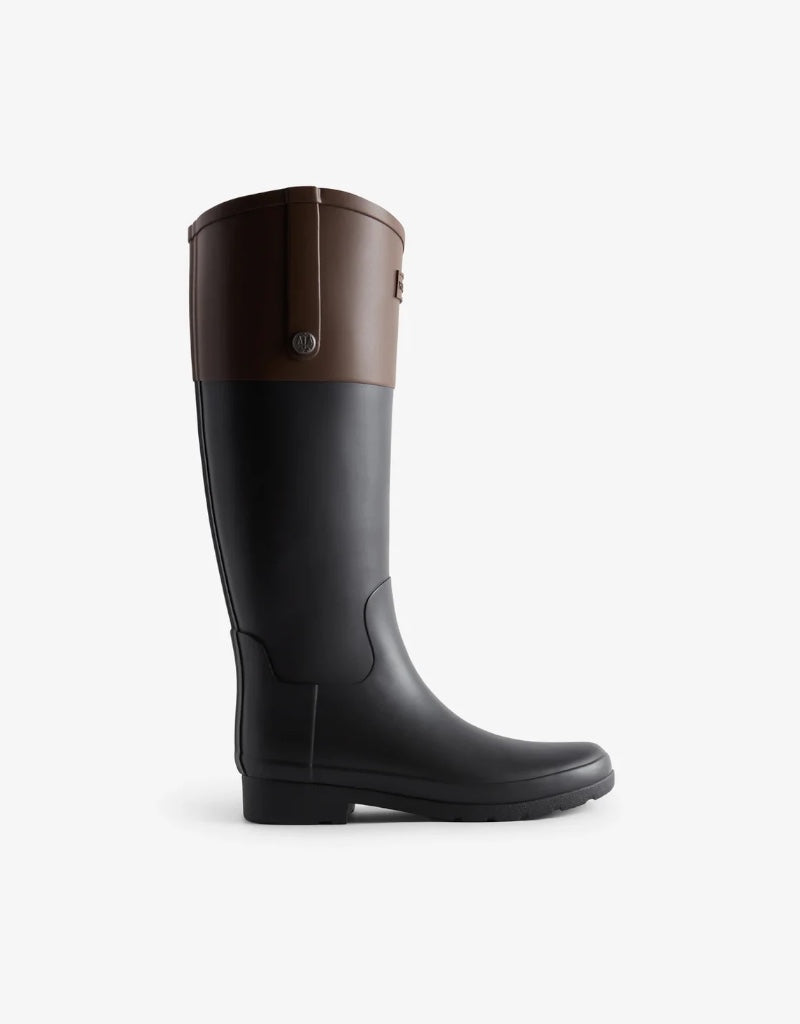 Refined Gold Trim Riding Boot in Black / Brown