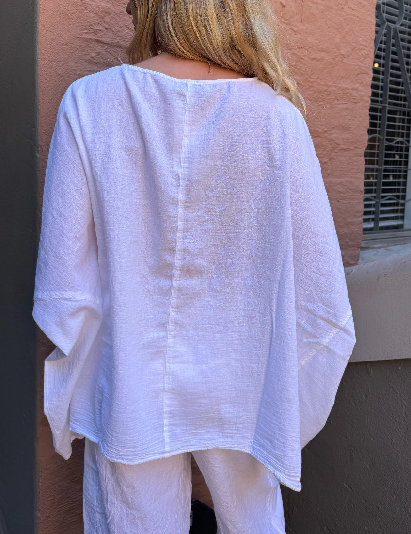 Romily Cotton Poncho Top in White