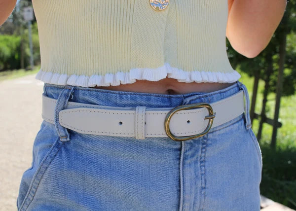 Oval Big Sis Leather Minimalist Belt in Bone White