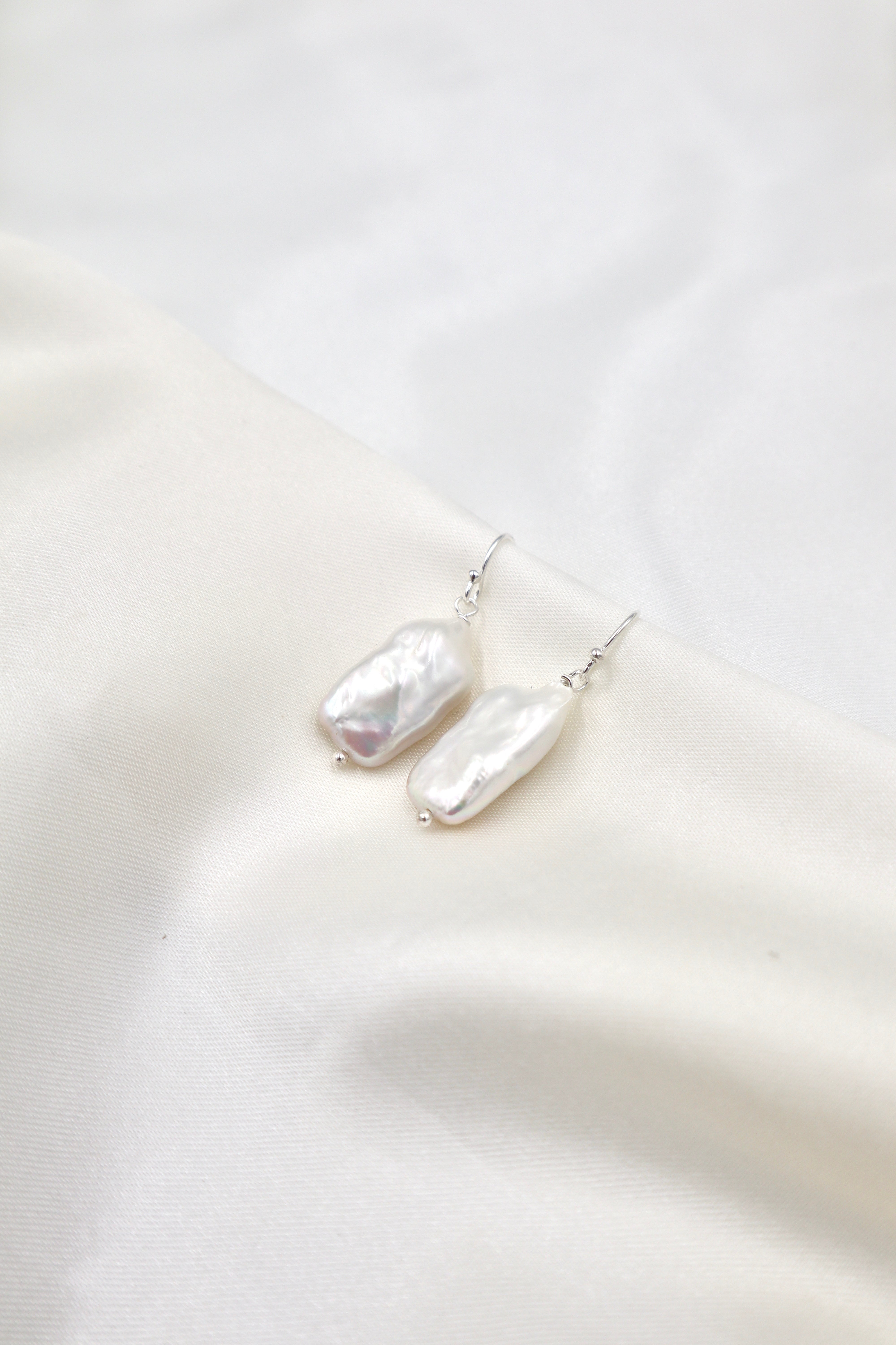 Sterling Silver Oblong Freshwater Pearl Drops
