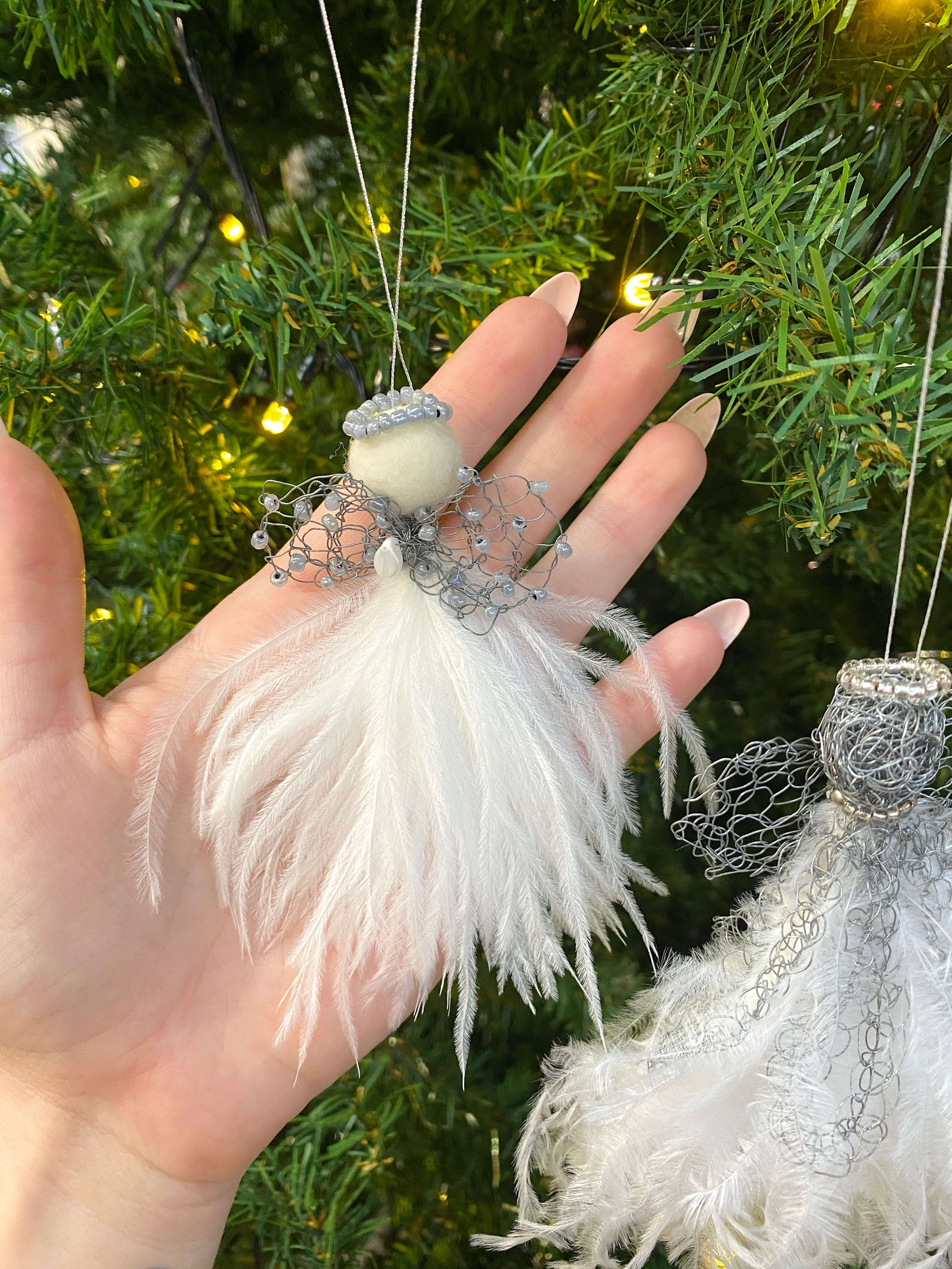 Ostrich Feather Angel Tree Ornament