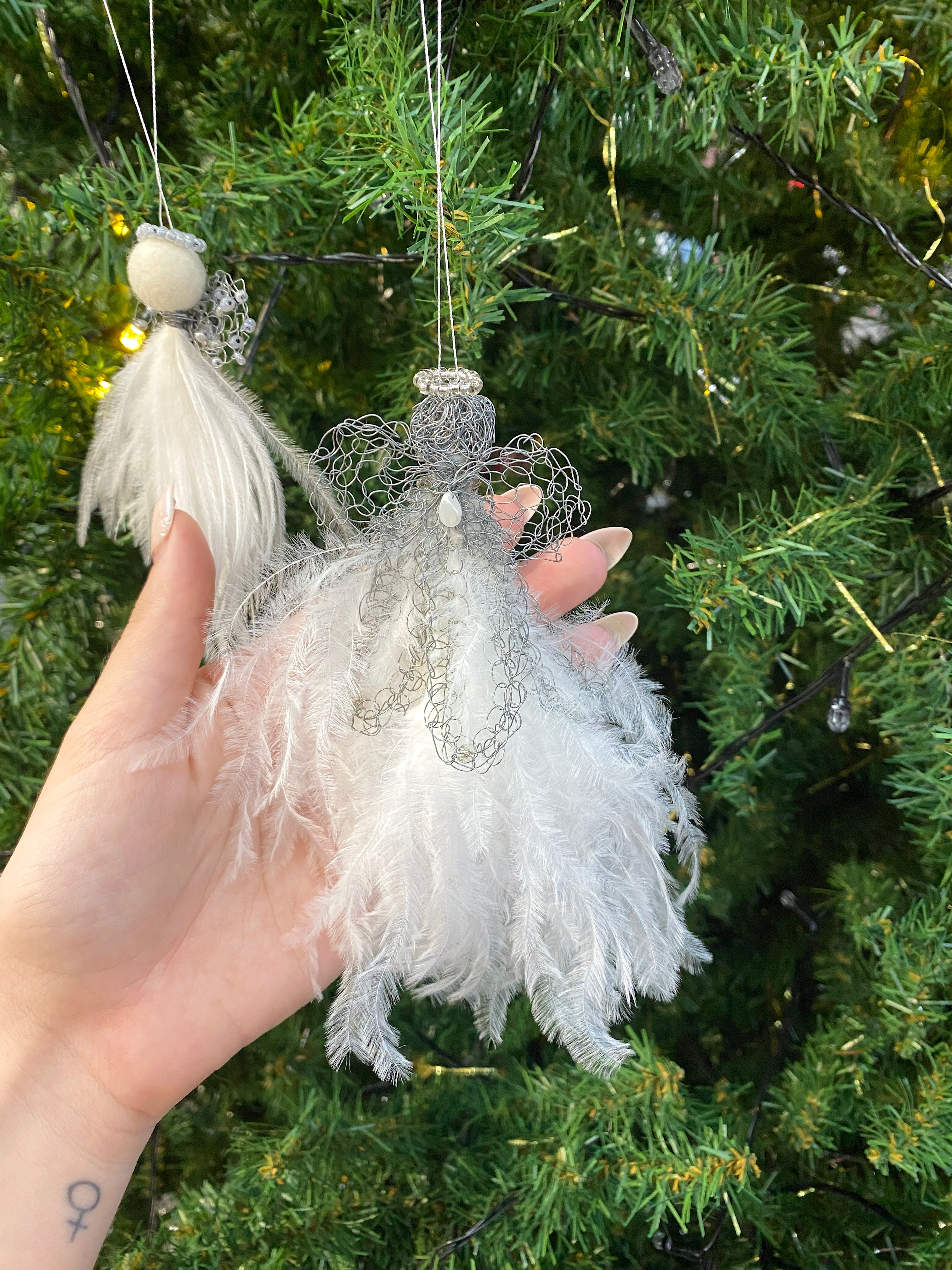 Ostrich Feather Angel Tree Ornament