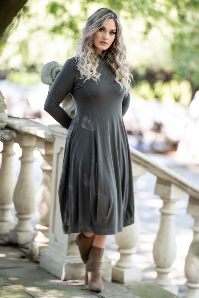 Long Knit Dress in Dark Moss