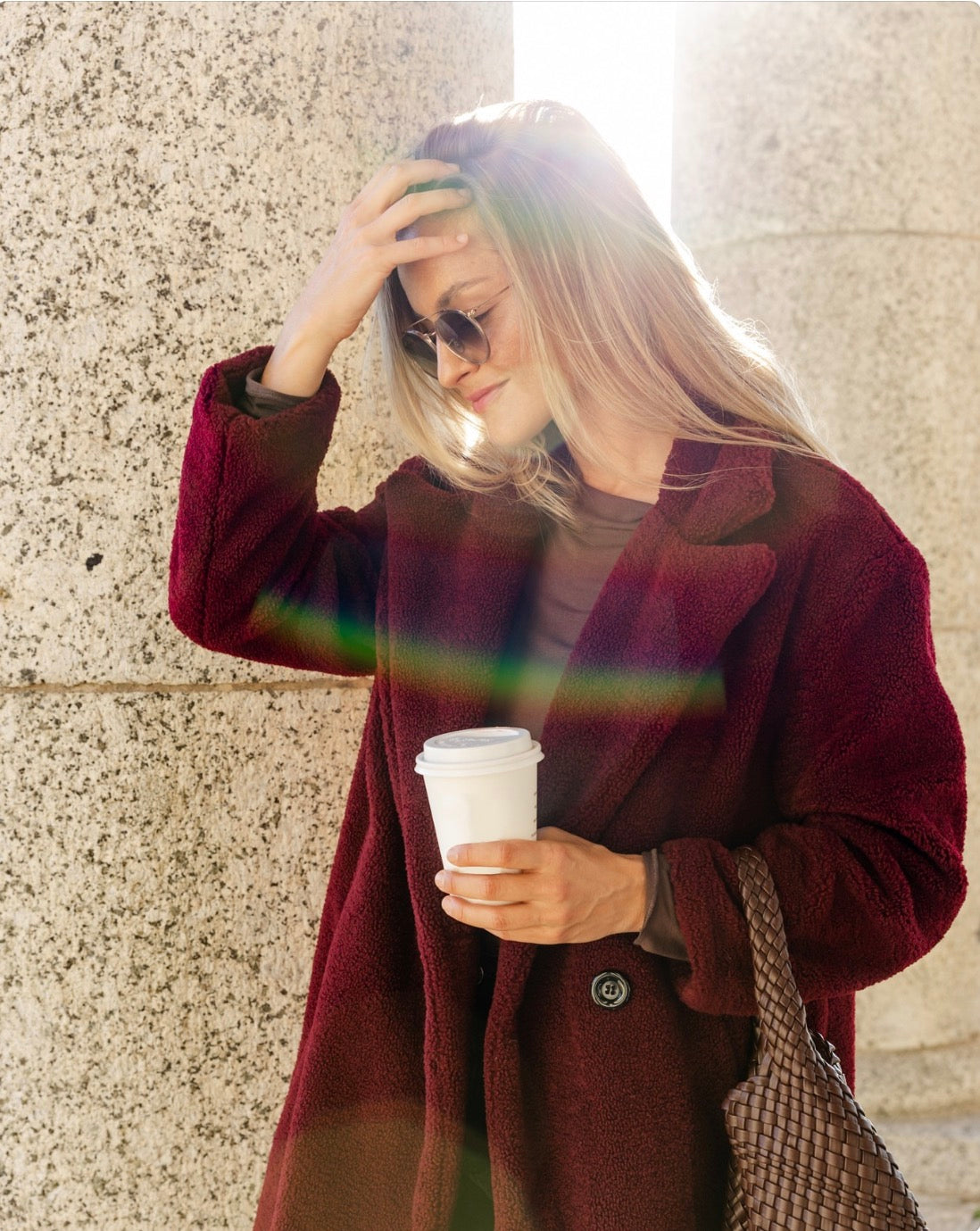 Nouvelle Teddy Fur Lined Coat in Bordeaux