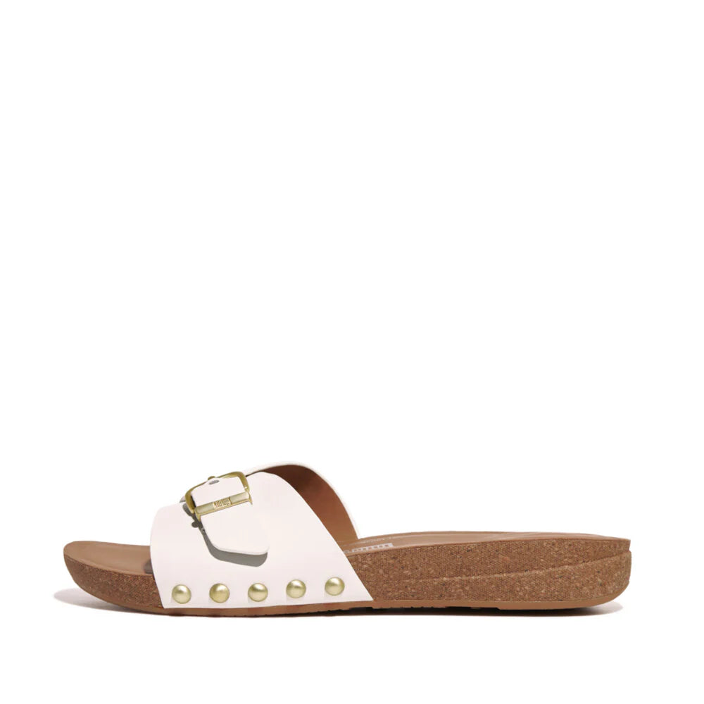 IQushion Adjustable Buckle Cork Leather Slide in White