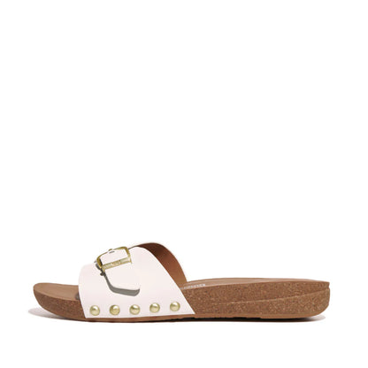 IQushion Adjustable Buckle Cork Leather Slide in White
