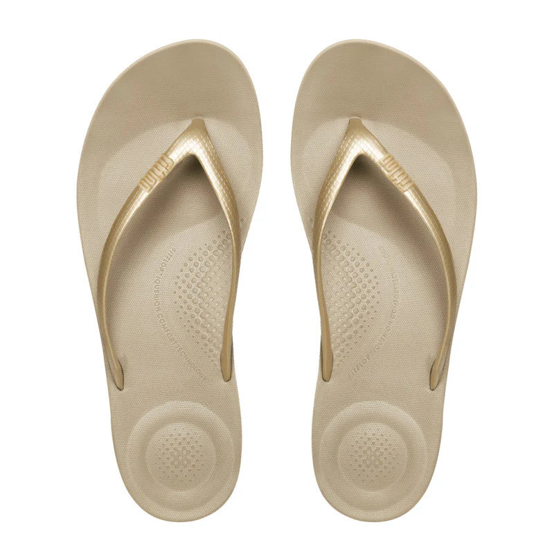 iQushion Ergonomic Flip Flops in Gold