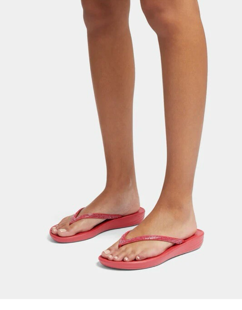 Iqushion Sparkle Flip Flops in Dusky Red