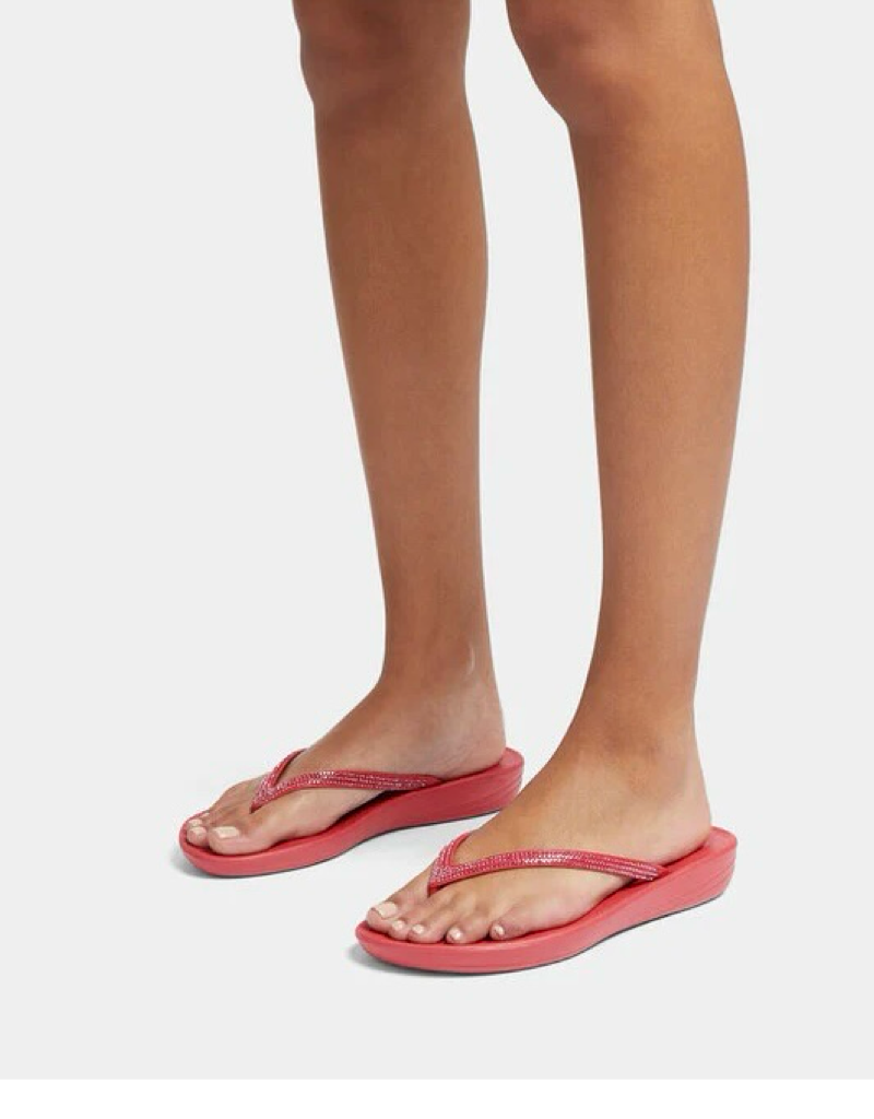 iQushion Sparkle Flip Flops in Dusky Red