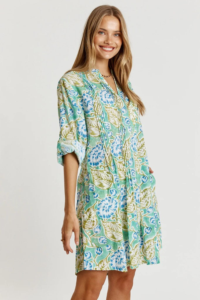 Luciana Tuck Dress in Mint Print
