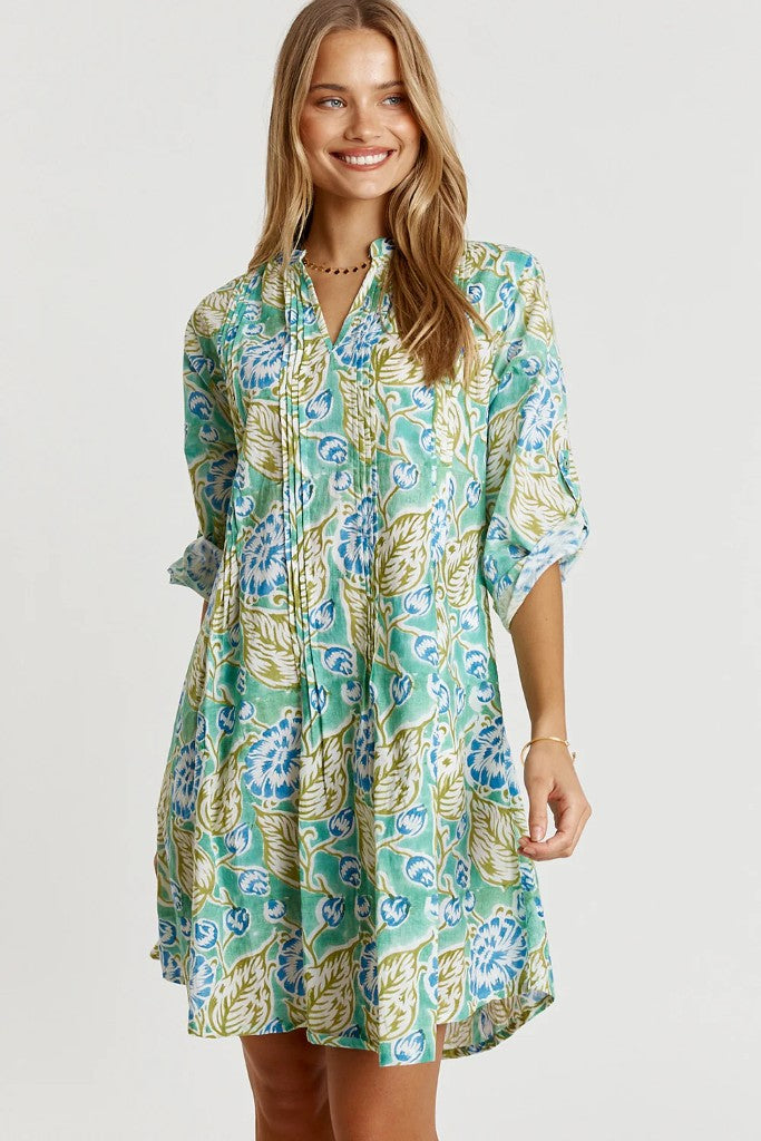 Luciana Tuck Dress in Mint Print