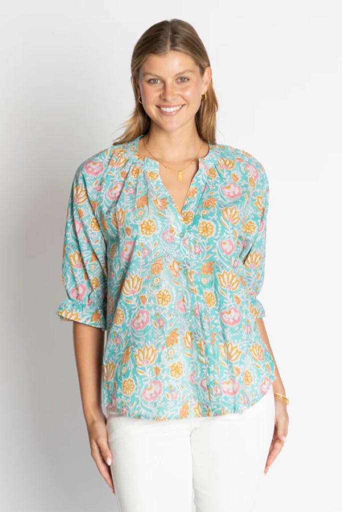 Nebraska Top in Turquoise Floral