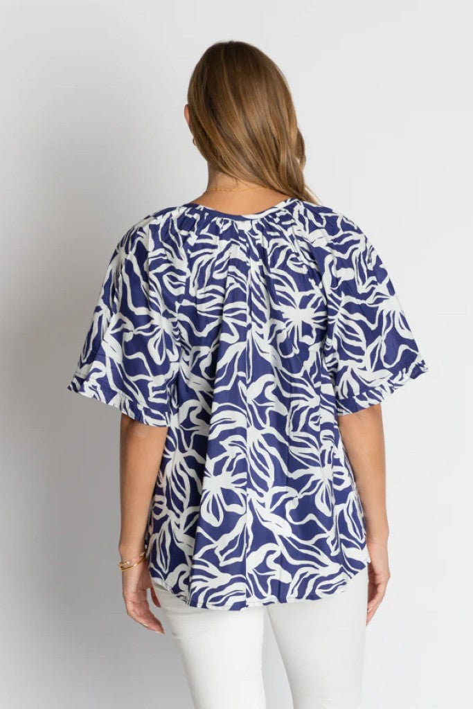 Rochester Frill Sleeve Top in Ocean / Ink