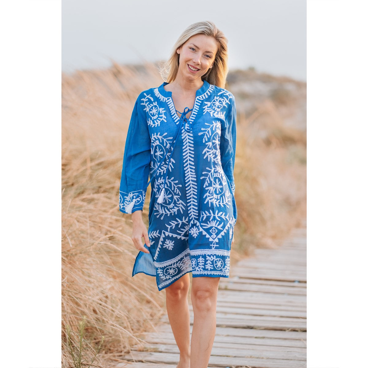Embroidered Cotton Kurta in Royal