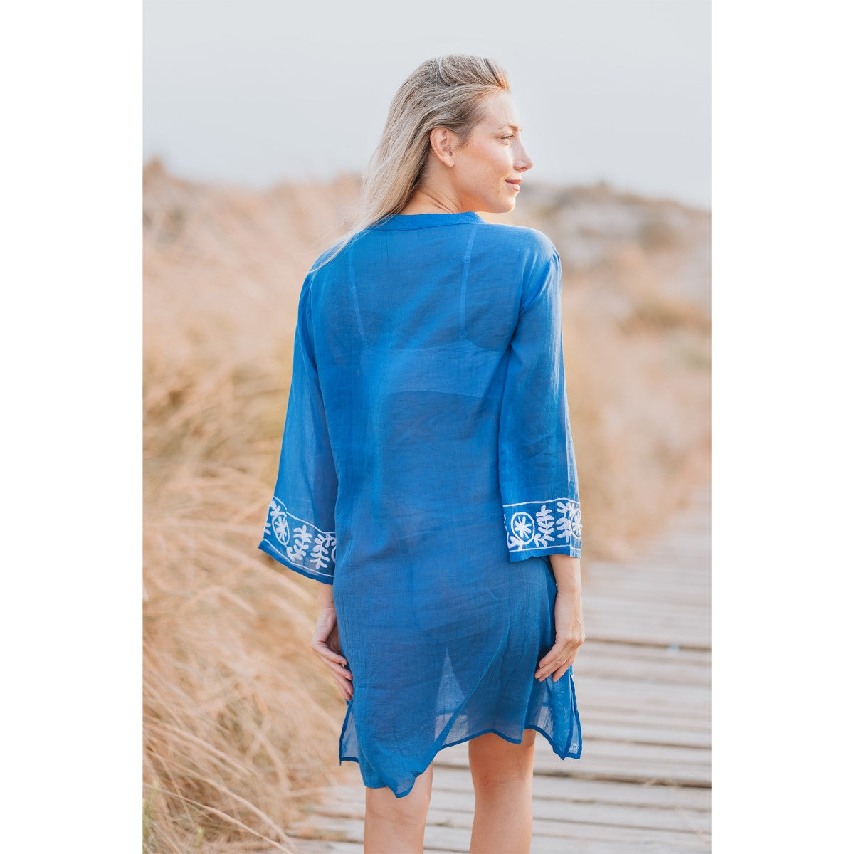 Embroidered Cotton Kurta in Royal