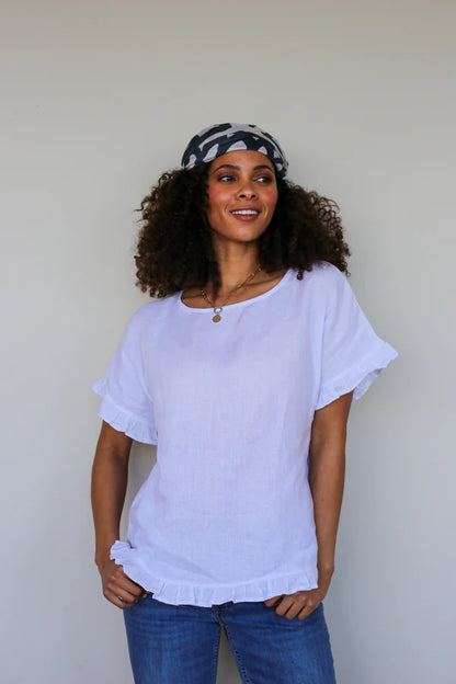 Thea Linen Top in White