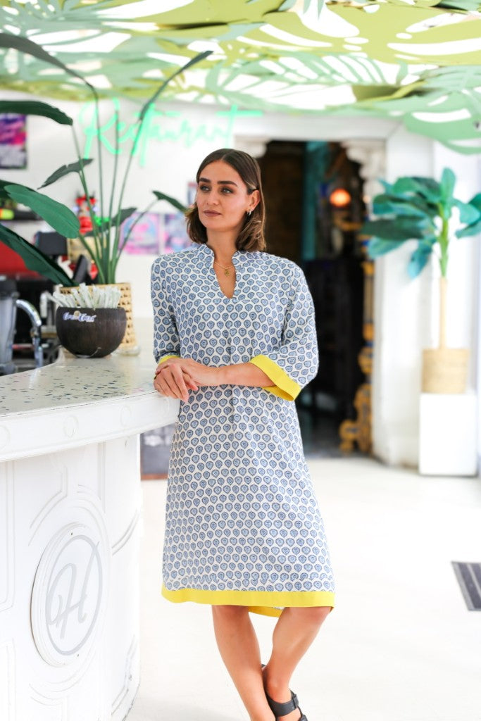 Constance Dress in Blue / Ivory