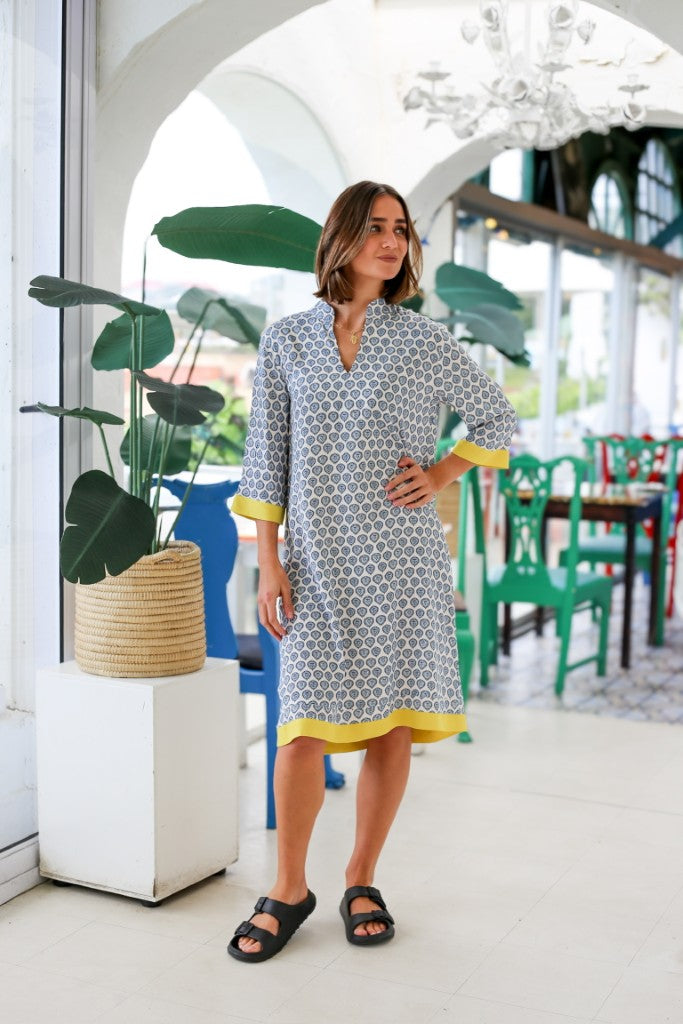 Constance Dress in Blue / Ivory