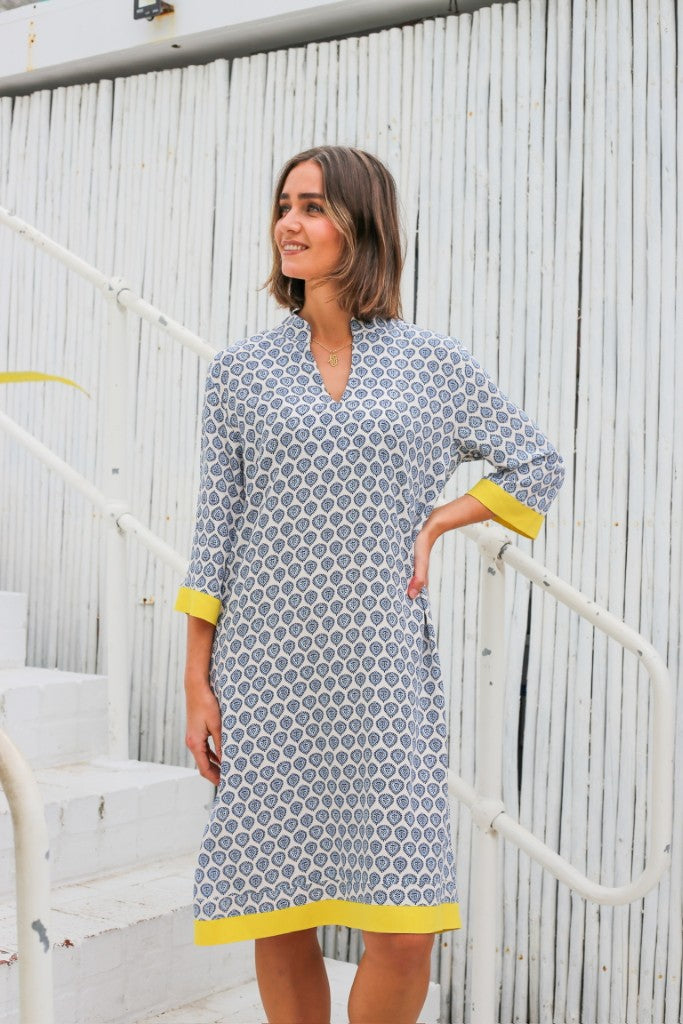 Constance Dress in Blue / Ivory