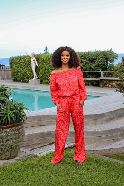 Easy Going Palazzo Pants in Red