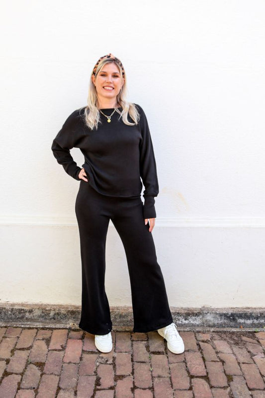 Everyday Knit Wide Leg Pants in Black