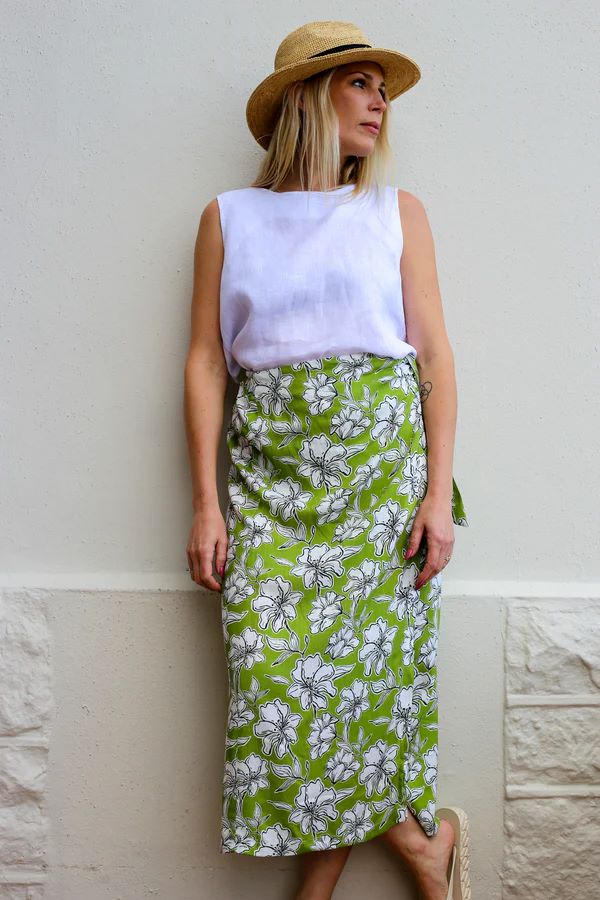 Indian Laundry Lyra Skirt in Lime / Olive