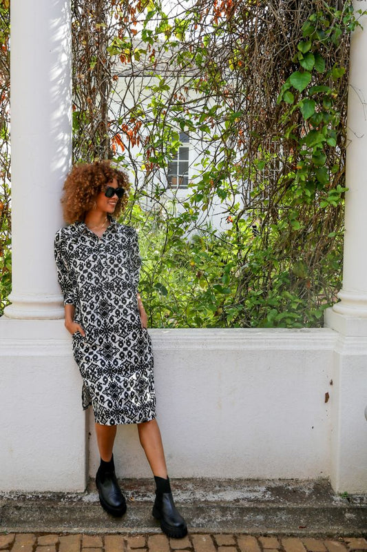Nobu Dress in Black & Milk