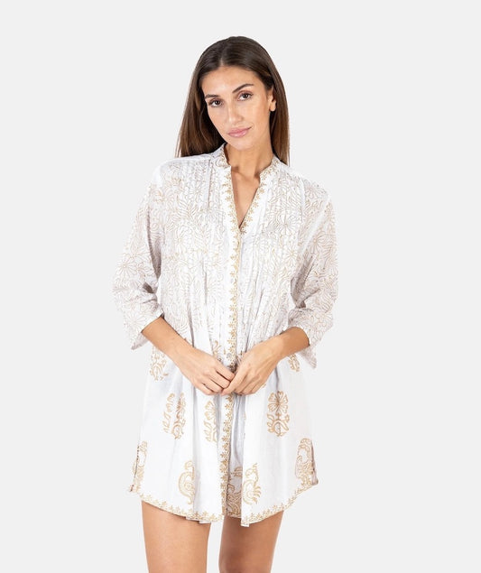 Pintuck Cotton Tunic in Cream/Sand