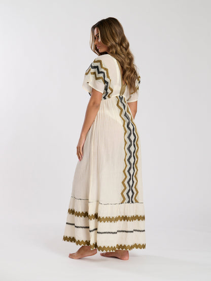 V Neck Jacquard Maxi Dress