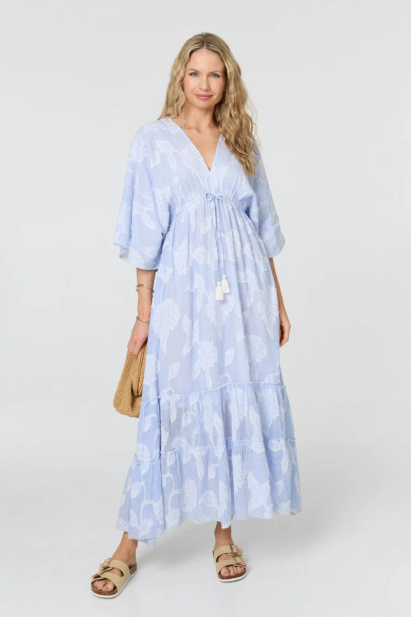 Floral Textured Maxi Dress in Blue / White