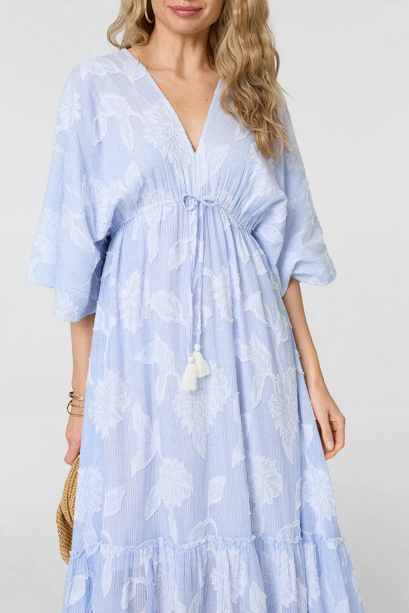 Floral Textured Maxi Dress in Blue / White