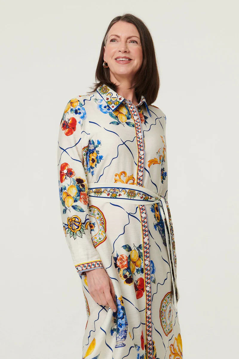 Pattern Beige Maxi Long Sleeve Dress