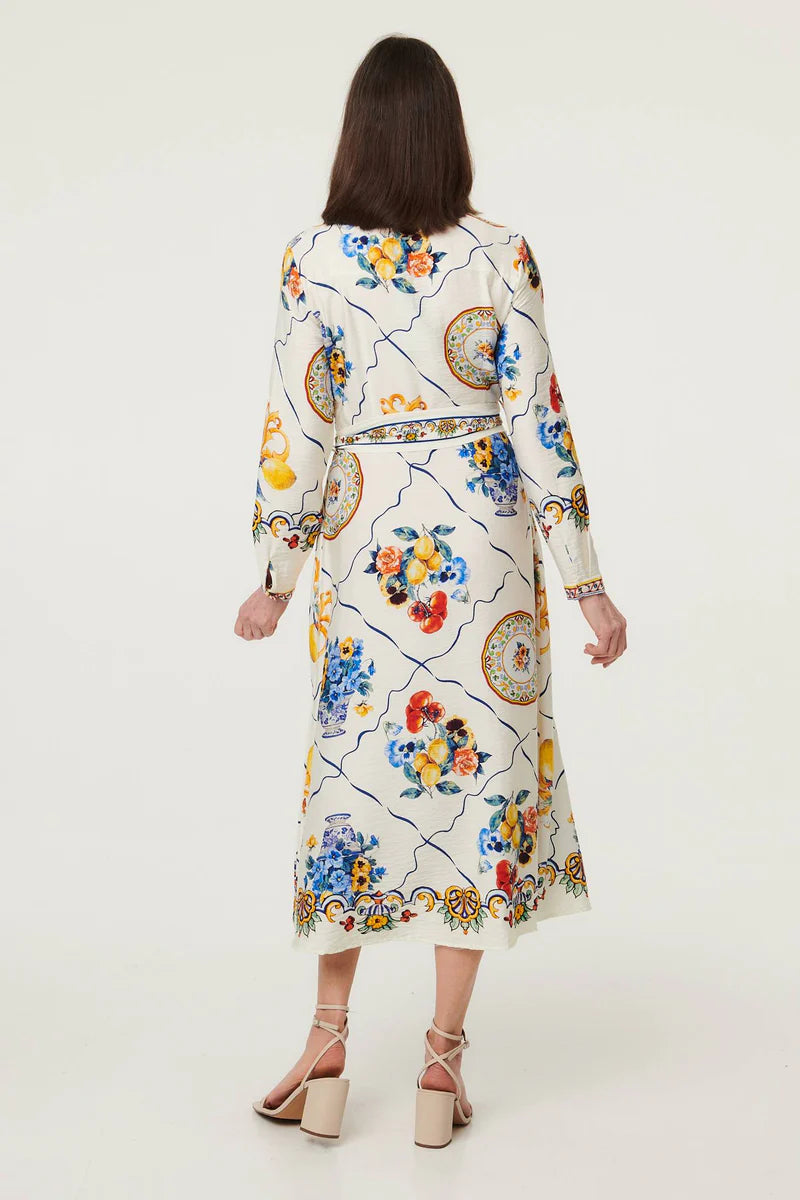 Pattern Beige Maxi Long Sleeve Dress