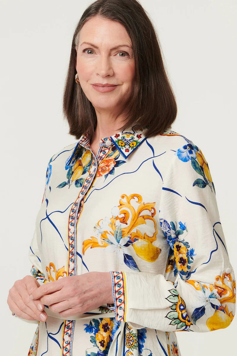 Pattern Beige Maxi Long Sleeve Dress