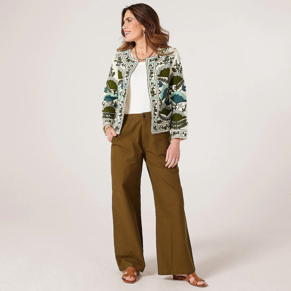 Embroided Jacket in Green Floral