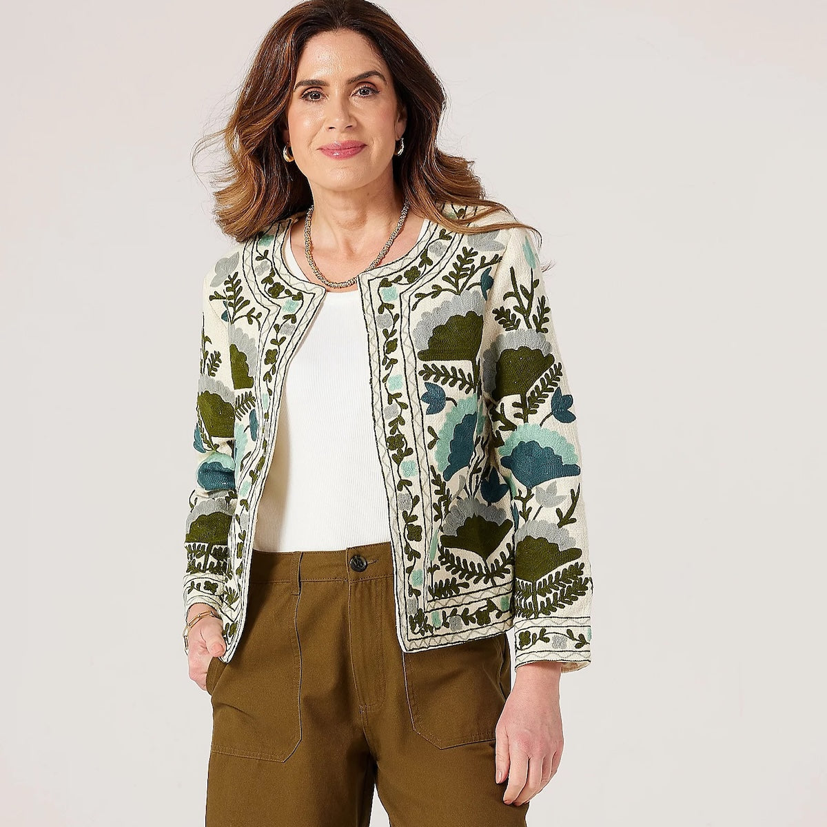 Embroided Jacket in Green Floral